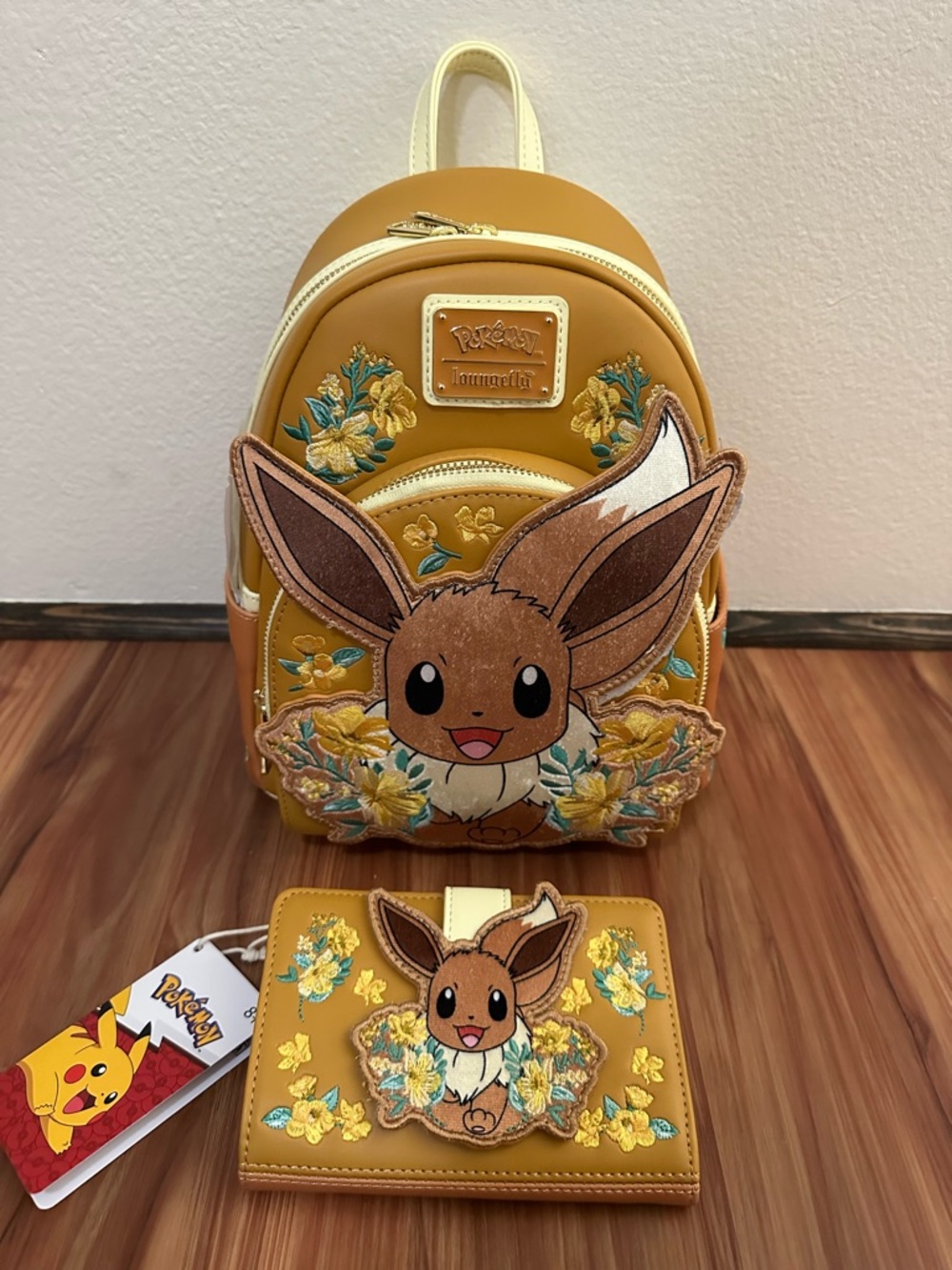 NWT Loungefly Pokémon Eevee Floral Embroidered Mini Backpack & Wallet Set